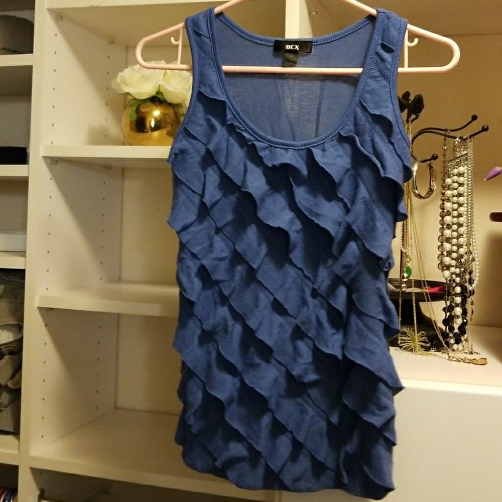 BCX Dusty Blue Ruffled Tank Top - Picture 3 of 6